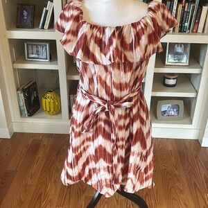 NWT Banana Republic Meridian Off the Shoulder Linen Dress Rust Brown Ruffle XL